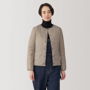 Grey Muji Lightweight Down Collarless Women Jackets | KU9D6V45B
