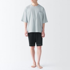 Grey Muji Moisture-Wicking Cotton Short Sleeve Loungewear Men Pajamas | JF8H4E91Q