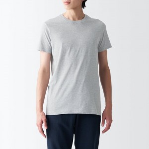 Grey Muji Side Seamless Jersey Crew Neck Short Sleeve Men T Shirts | YN6F3I46A