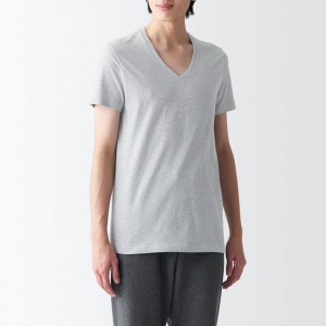 Grey Muji Side Seamless Jersey V Neck Short Sleeve Men T Shirts | GJ9V3I15P