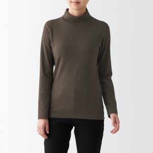 Grey Muji Stretch Ribbed Turtle Neck Long Sleeve Women T Shirts | KV2X4H05R