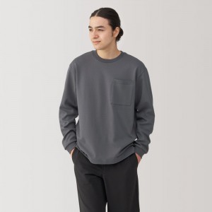 Grey Muji Thermal Crew Neck Long Sleeve Men T Shirts | QM2H7O39C
