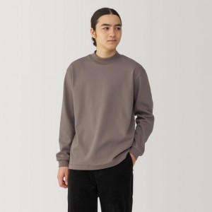 Grey Muji Thermal Mock Neck Long Sleeve Men T Shirts | US0P3G36E