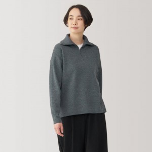 Grey Muji Washable Milano Ribbed Half Zip Women Sweaters | SA2A7C06D