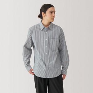 Grey Muji Washed Broadcloth Long Sleeve Patterned Men Shirts | AM1Y2G85V