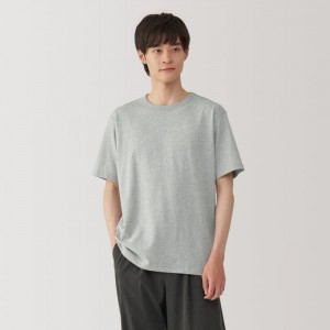Grey Muji Washed Heavy Weight Crew Neck Short Sleeve Men T Shirts | QQ8E4P00E