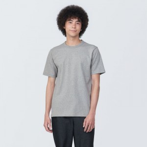 Grey Muji Washed Heavy Weight Crew Neck Short Sleeve Men T Shirts | GH8C0M86A