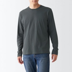 Grey Muji Washed Jersey Long Sleeves Crew Neck Men T Shirts | XN0Q0V91P