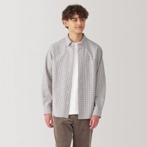 Grey Muji Washed Oxford Button Down Long Sleeve Patterned Men Shirts | UN0Y0O02Q