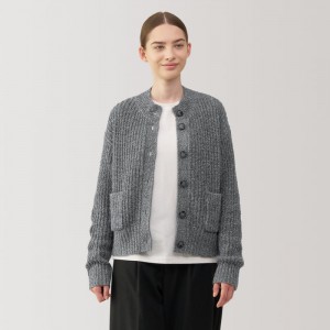 Grey Muji Yak Wool Blend Mock Neck Women Cardigan | SA4X5I51K