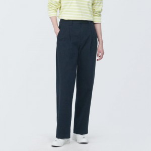 Navy Muji 4-Way Stretch Chino Darted Wide Women Pants | GB2N3G17V