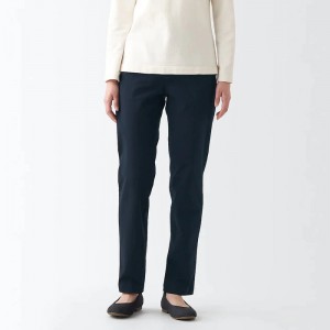 Navy Muji 4-Way Stretch Chino Slim Tapered Women Pants | ZU5S7V43W