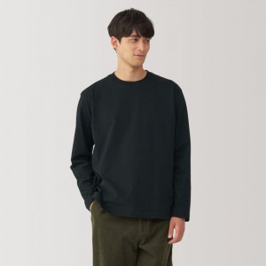 Navy Muji Brushed Crew Neck Long Sleeve Men T Shirts | FW4U0F29T