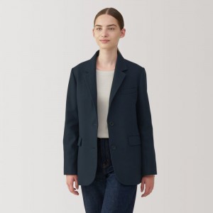 Navy Muji Brushed Tailored Women Jackets | AQ0S9X85V