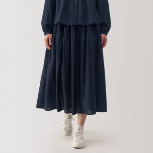 Navy Muji Cotton Voile Gather Women Skirts | XB6O8M53L