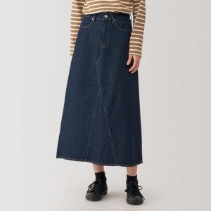 Navy Muji Kapok Blend Denim A-Line Women Skirts | TJ4N8R92O