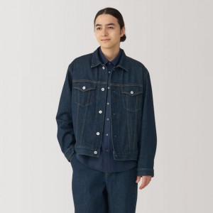 Navy Muji Kapok Blend Denim Men Jackets | HE9A0O33V
