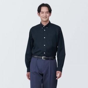 Navy Muji Non-Iron Button Down Men Shirts | VG6Y6K14T