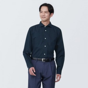 Navy Muji Non-Iron Cutaway Collar Long Sleeve Men Shirts | DP9A2H44J