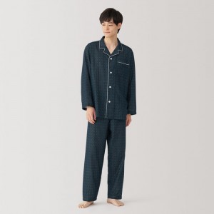Navy Muji Side Seamless Double Gauze Men Pajamas | IP8U1G98N