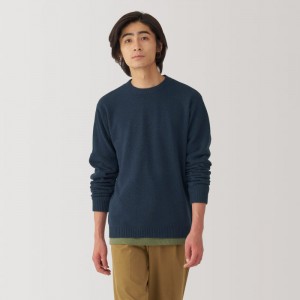 Navy Muji Soy Fiber Mid-Gauge Crew Neck Men Sweaters | AL1G0Y45W