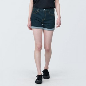 Navy Muji Super Stretchy Denim Women Shorts | TA9Y3Z00C
