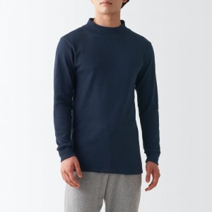 Navy Muji Warm Mock Neck Long Sleeve Men T Shirts | HN7Z7L02C