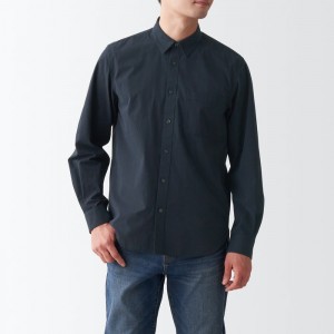 Navy Muji Washed Broad Men Shirts | MO0J5U28Y