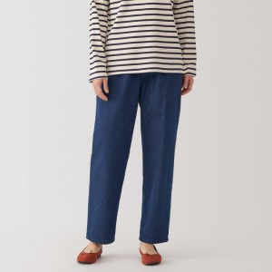 Navy Muji Washed Denim Easy Tapered Women Pants | KK2C3N50H