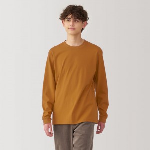 Navy Muji Washed Heavy Weight Crew Neck Long Sleeve Men T Shirts | KS0P8P08G