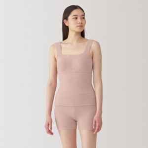 Pink Muji Cotton Blend Cozy Knit Bra Women Tank Top | JJ8I7V46E