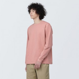 Pink Muji Washed Heavy Weight Crew Neck Long Sleeve Men T Shirts | AW7U7H52E