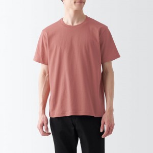 Pink Muji Washed Jersey Crew Neck Short Sleeve Men T Shirts | HL7F9J66W