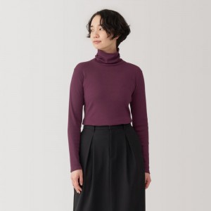 Purple Muji Soy Fiber Blend Ribbed Turtleneck Long Sleeve Women T Shirts | LM8Y2P50T