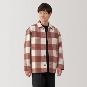 Red Muji Brushed Stretch Checkered Shirt Men Jackets | LE7P2I31V