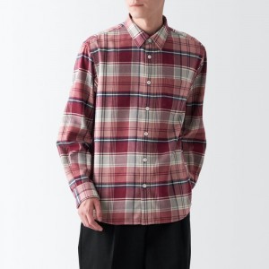 Red Muji Flannel Long Sleeve Patterned Men Shirts | OO9T0Q26W