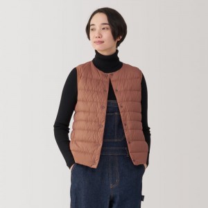 Red Muji Lightweight Down Collarless Women Vest | EK4K6Y47I