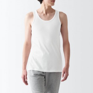 White Muji Breathable Cotton Men Tank Top | NJ1I2U31G