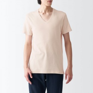 White Muji Breathable Cotton V-Neck Short Sleeve Men T Shirts | FV5D7K16H
