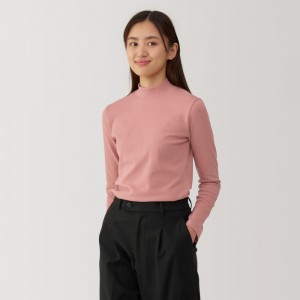 White Muji Brushed Ribbed High Neck Long Sleeve Women T Shirts | FU8Z4N66A