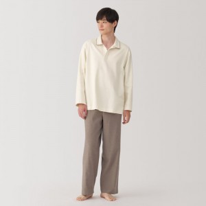White Muji Flannel Skipper Men Pajamas | DJ5I7I09F
