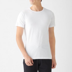 White Muji Heat Generating Cotton Crew Neck Short Sleeve Men T Shirts | SG0Q7B41R