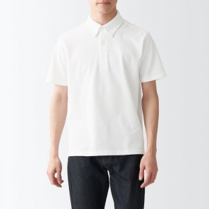 White Muji High Twist Pique Men Polo Shirts | PE6Y2P52D