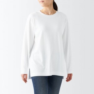 White Muji Interlock Long Length L/S Women T Shirts | MF1P1T64T