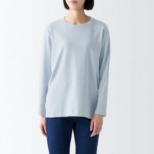 White Muji Interlock Long Length L/S Women T Shirts | UF0P0C69V