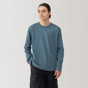 White Muji Jersey Crew Neck Long Sleeve Men T Shirts | FI4D3O83P