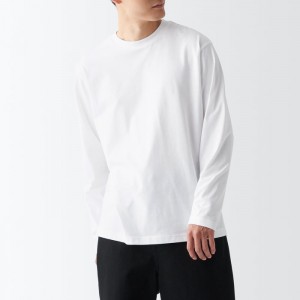 White Muji Jersey Long Sleeve Men T Shirts | IQ1X9R16T