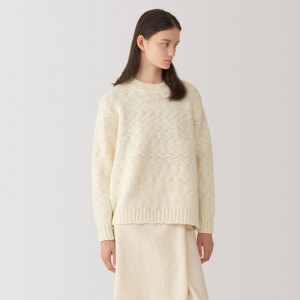 White Muji Labo Low-Gauge Wool Crew Neck Women Sweaters | RE7M3C36P