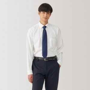 White Muji Non-Iron Semi Wide Collar Men Shirts | XD9E8O51P