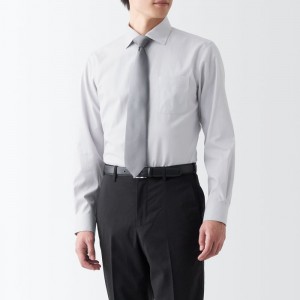 White Muji Non-Iron Semi Wide Collar Men Shirts | TK4R1Z82P